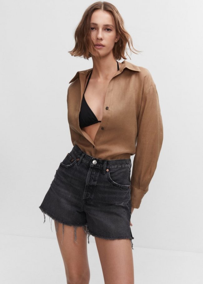 Mango Shorts rectos bajo deshilachado - Gris oscuro