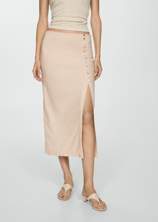 Mango Falda lino abertura - Beige