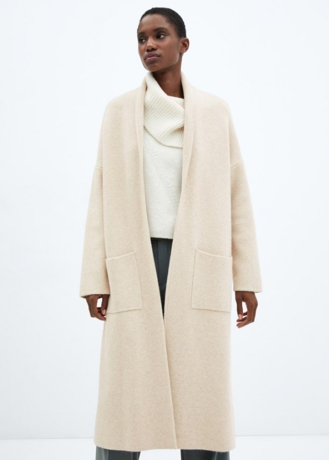 Mango Abrigo oversize punto bolsillos - Gris claro/pastel