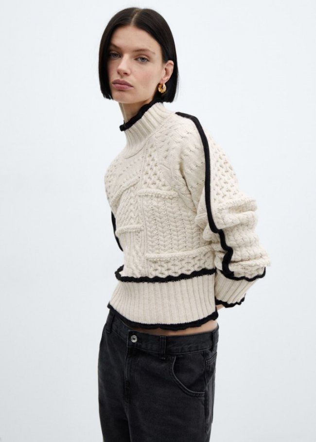Mango Jersey ochos ribete contraste - Blanco roto