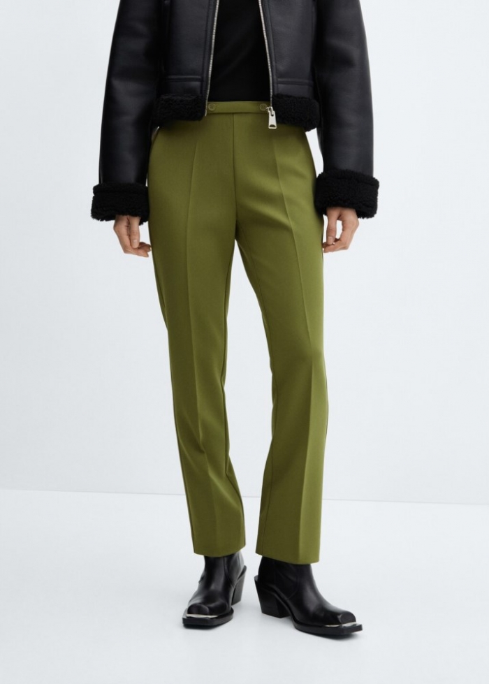 Mango Pantalón recto cinturón - Verde