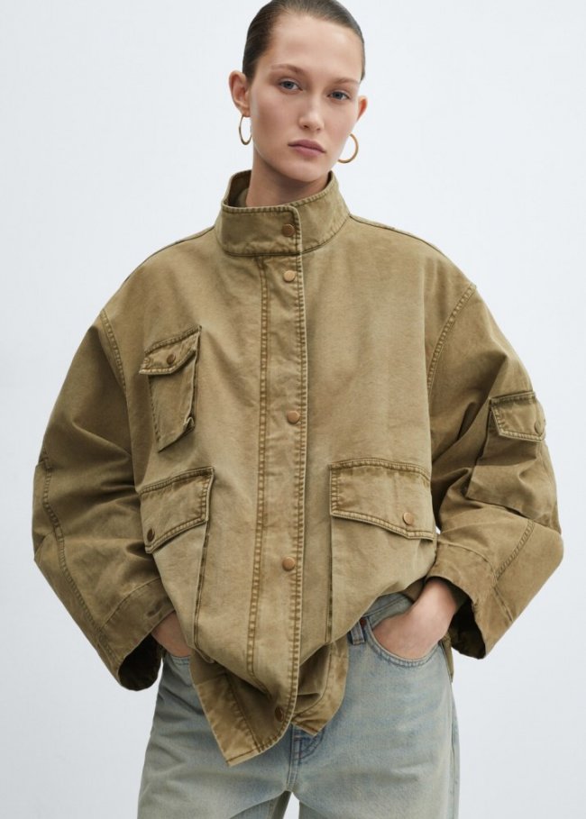 Mango Parka efecto desgastado - Khaki