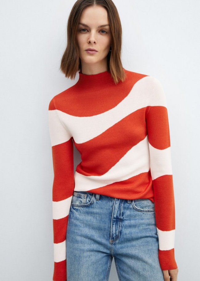 Mango Jersey punto cuello perkins - Rojo