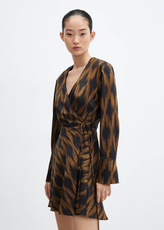 Mango Vestido cruzado estampado - Negro