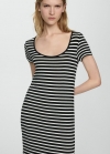 Mango Vestido rayas manga corta - Negro