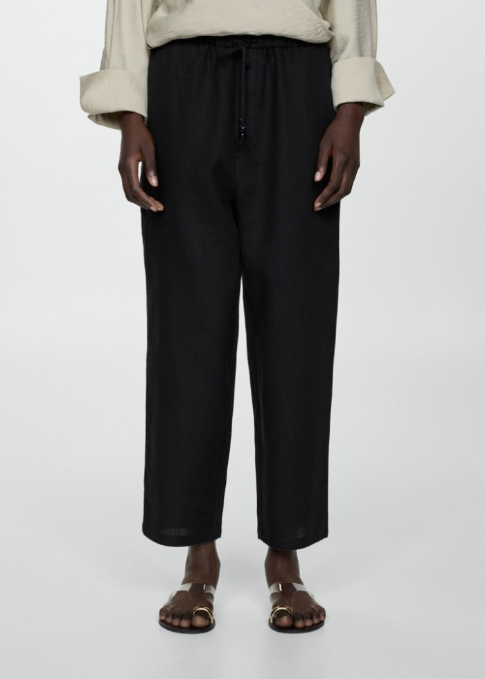 Mango Pantalón 100% lino - Negro