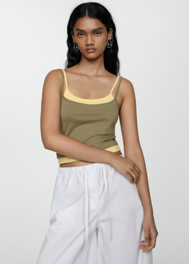 Mango Top combinado tirantes finos - Verde