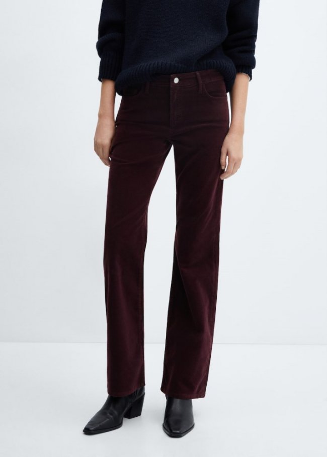 Mango Pantalón flare tiro medio pana - Vino