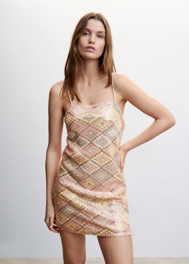 Mango Vestido corto lentejuelas semitransparente - Rosa