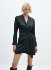 Mango Vestido satinado cruzado hebilla - Verde oscuro