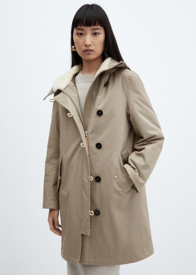 Mango Parka midi cuello borreguito - Gris claro vigoré