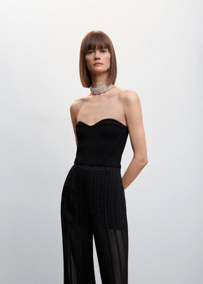 Mango Top corsetero tweed - Negro