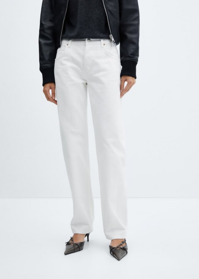 Mango Jeans rectos tiro medio - Blanco