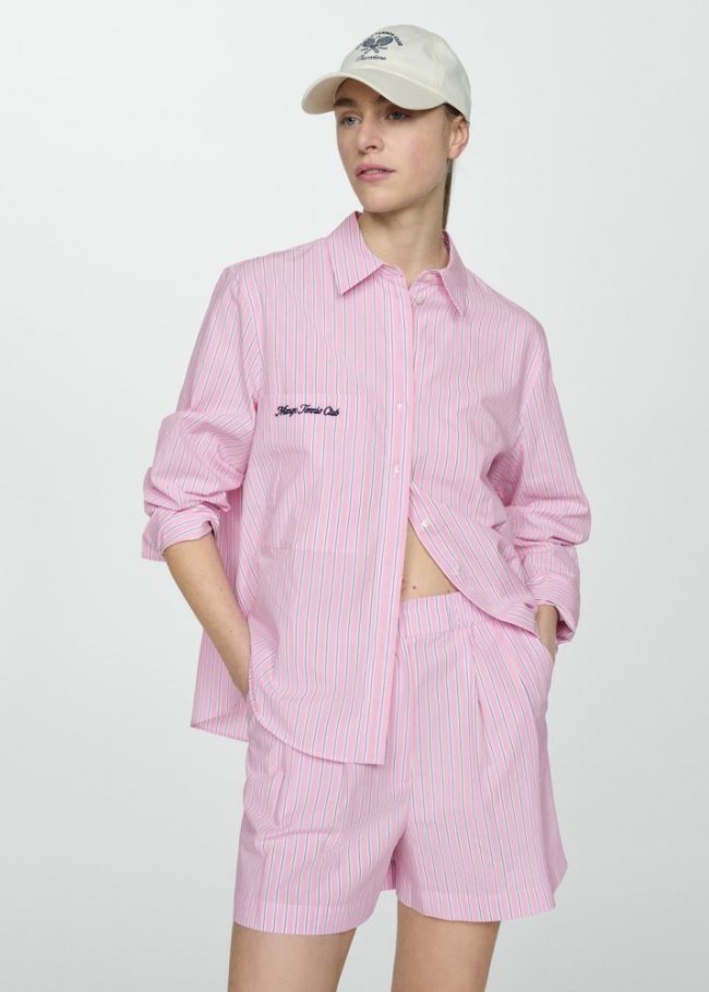 Mango Shorts rayas algodón - Rosa pastel