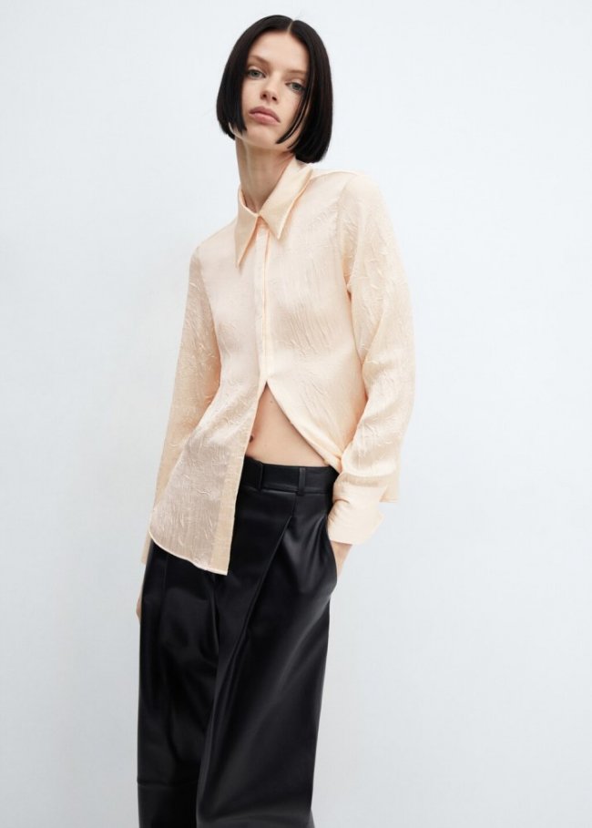 Mango Camisa textura satinada - Crudo