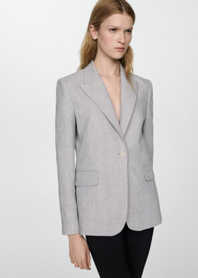 Mango Blazer lino pata de gallo - Gris claro vigoré