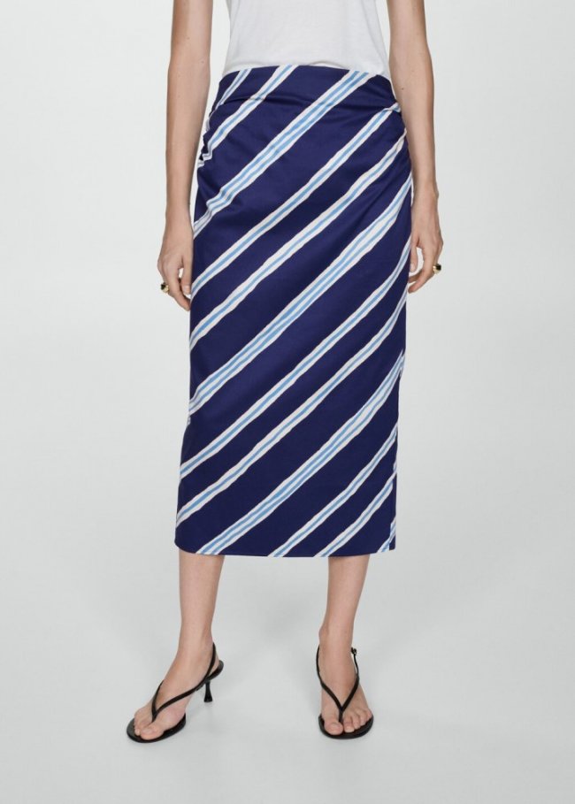 Mango Falda rayas abertura - Azul tinta