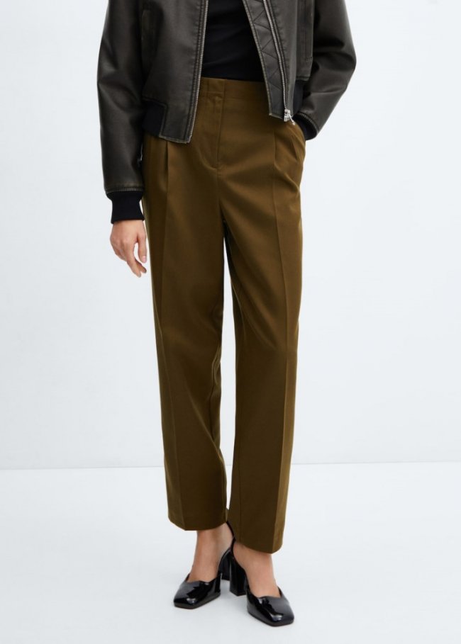 Mango Pantalón tiro alto pinzas - Verde
