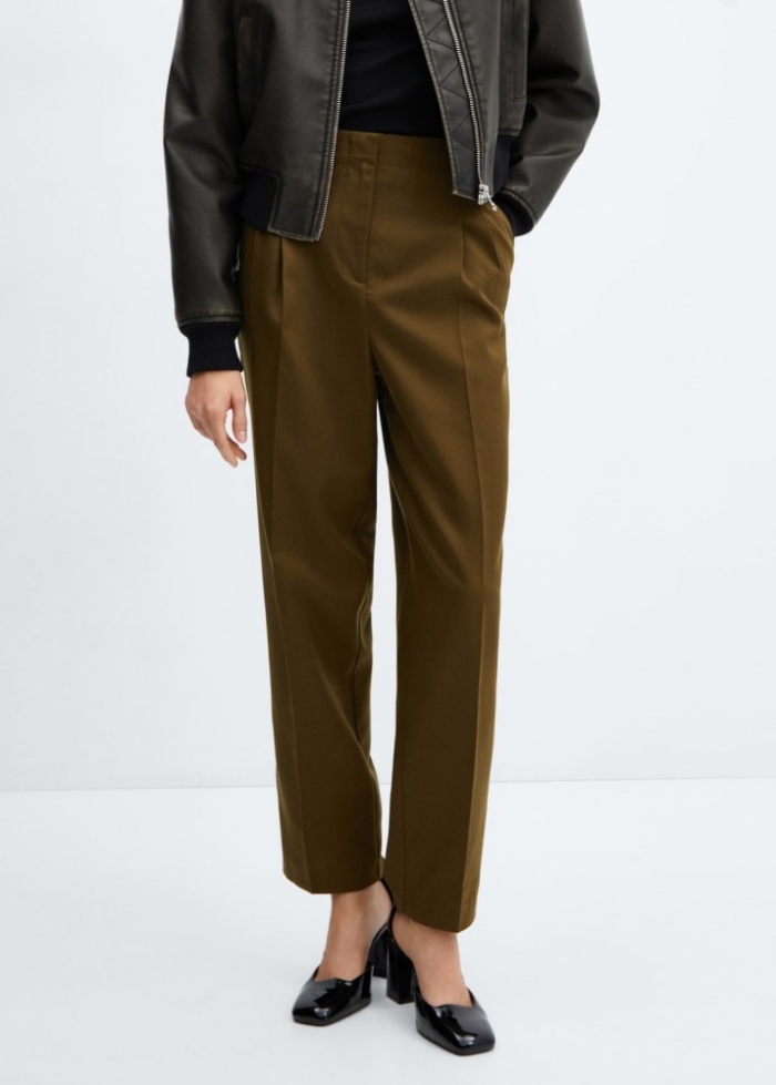 Mango Pantalón tiro alto pinzas - Verde