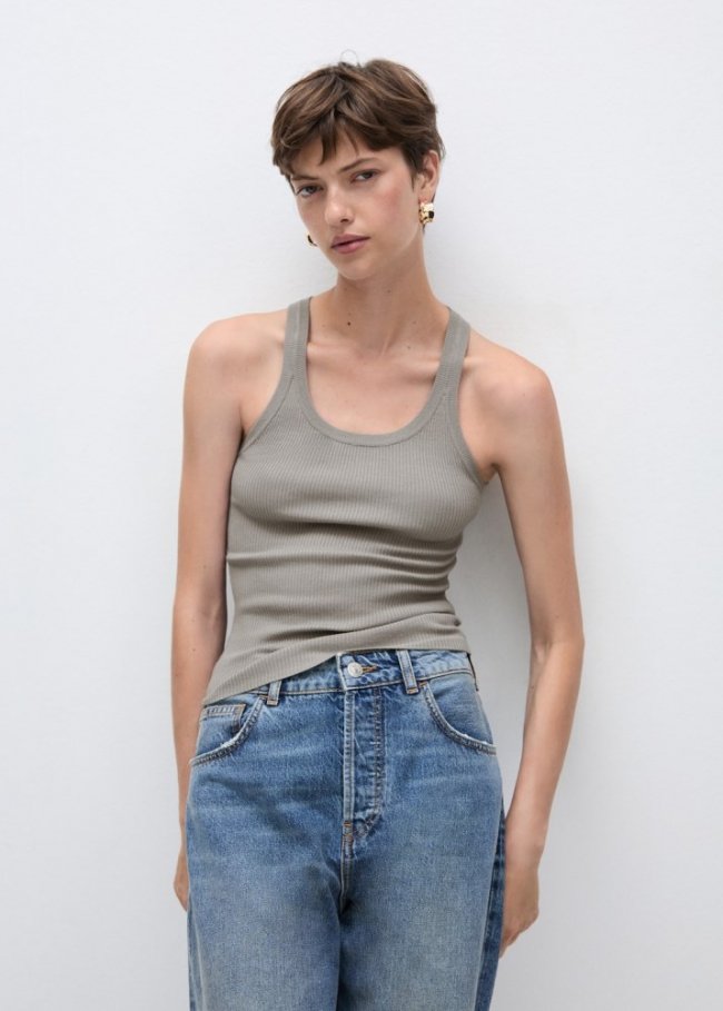 Mango Top punto tirantes - Gris
