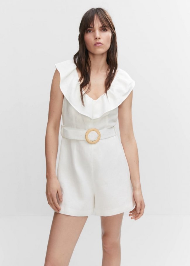Mango Mono lino cinturón - Blanco