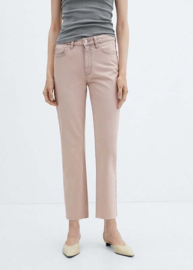 Mango Jeans rectos crop - Rosa claro