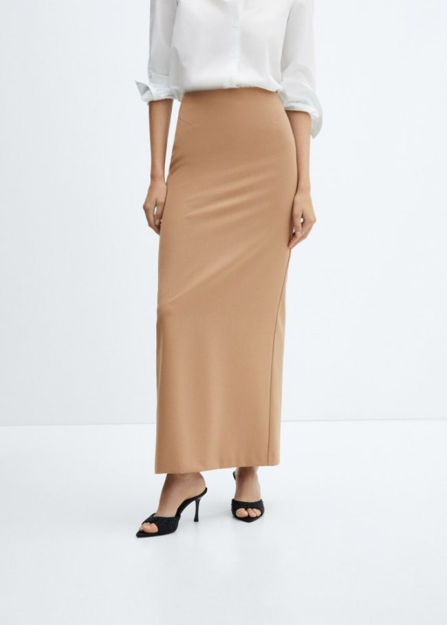 Mango Falda larga recta - Beige