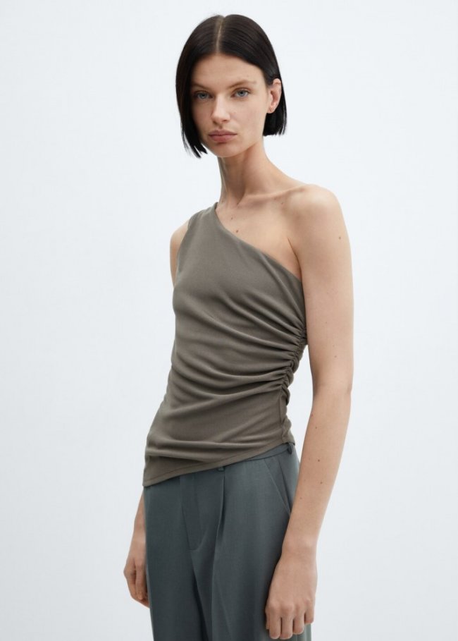 Mango Top diseño asimétrico - Gris