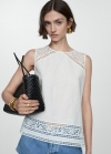 Mango Top bordado algodón - Blanco