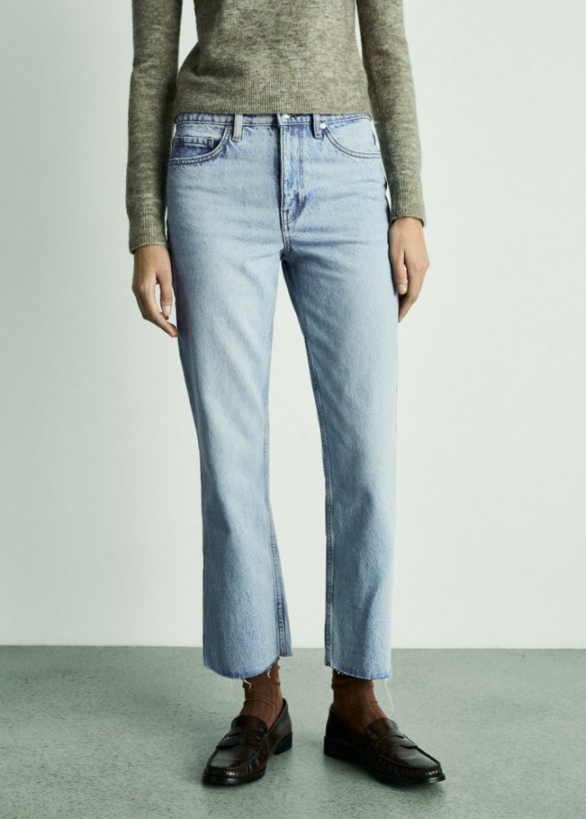Mango Jeans Blanca rectos crop - Azul medio