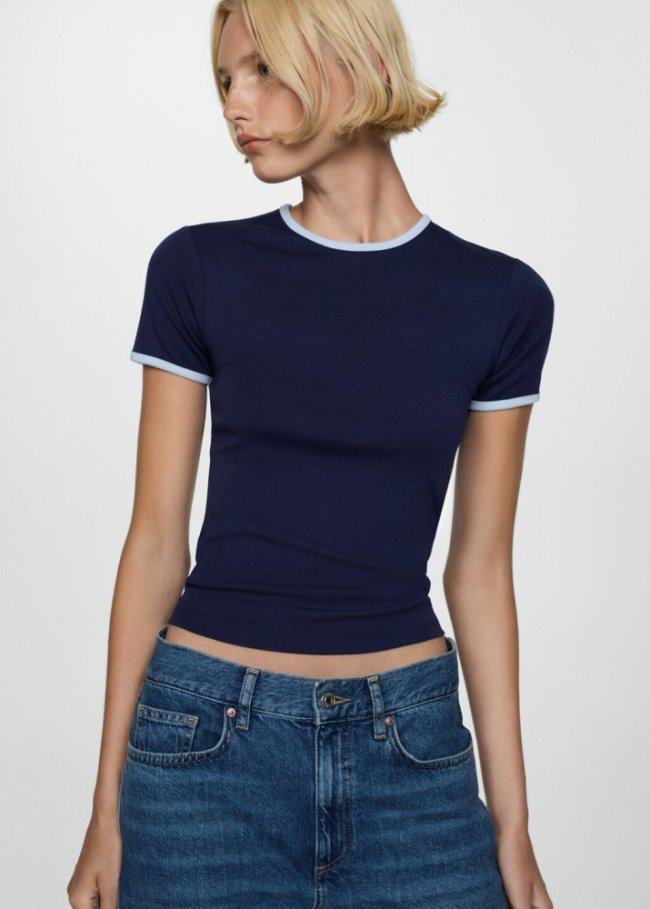 Mango Camiseta ribetes contraste - Azul marino oscuro