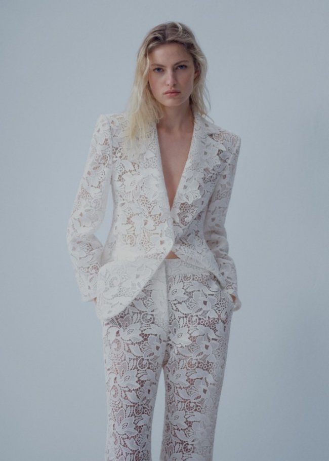 Mango Pantalón traje guipur - Blanco