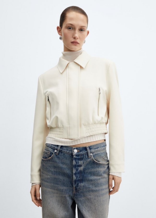 Mango Chaqueta crop hombreras - Crudo