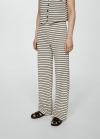 Mango Pantalón crochet rayas - Negro