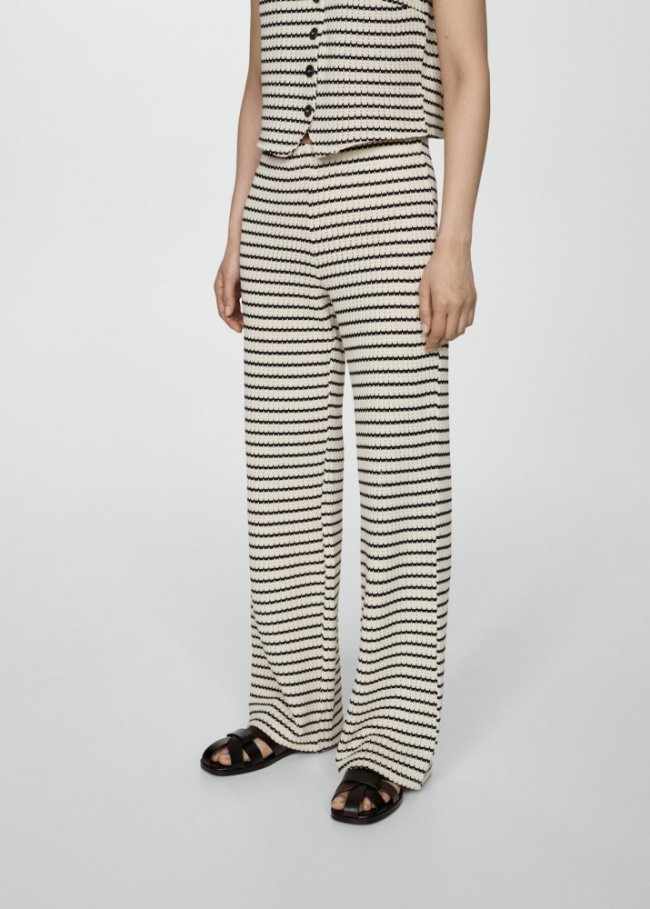 Mango Pantalón crochet rayas - Negro