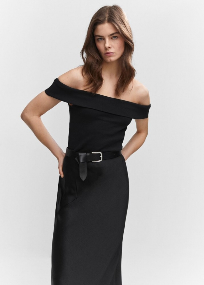 Mango Top hombros descubiertos - Negro