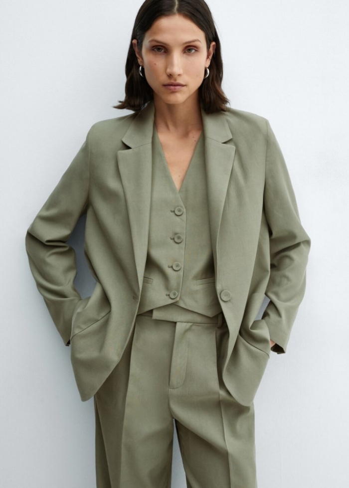 Mango Americana traje bolsillos - Verde pastel