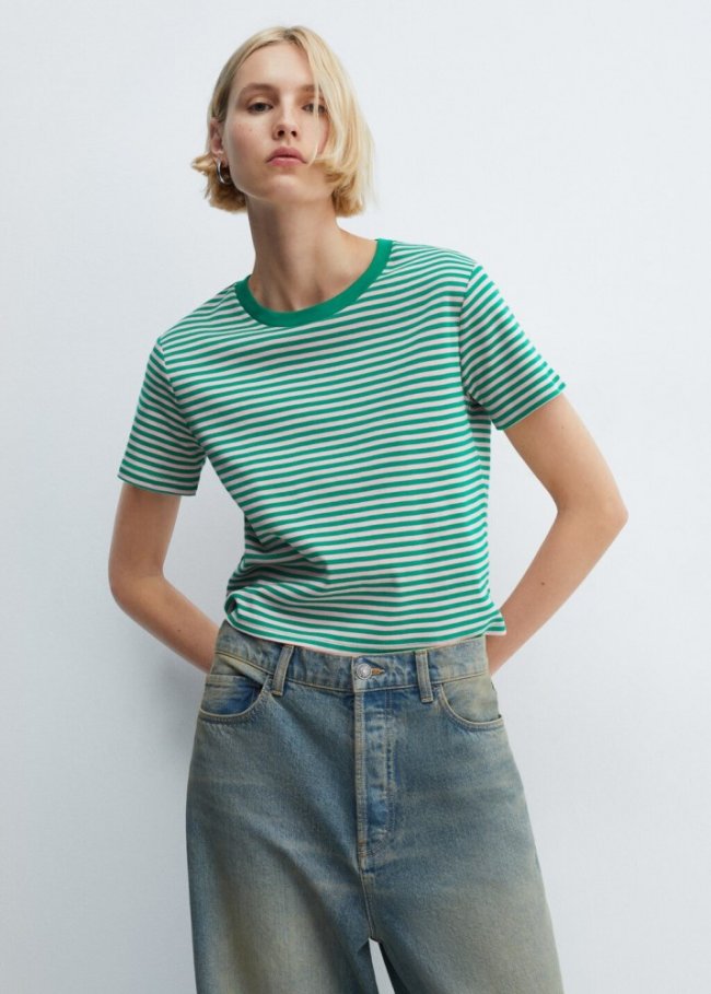 Mango Camiseta manga corta rayas - Verde