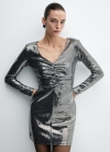 Mango Vestido fruncido lentejuelas - Plata