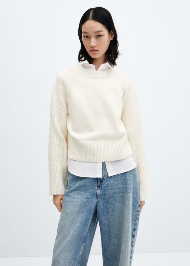 Mango Jersey punto cuello redondo - Blanco roto