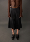 Mango Falda midi efecto piel - Negro