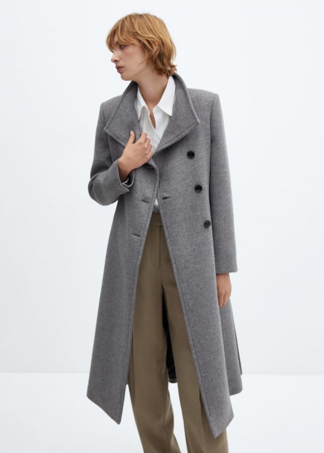Mango Abrigo lana Manteco cinturón - Gris