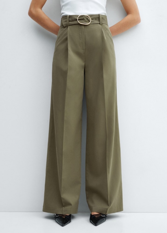 Mango Pantalón wideleg cinturón - Khaki