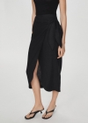 Mango Falda pareo lino - Negro