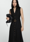 Mango Vestido camisero cinturón - Negro