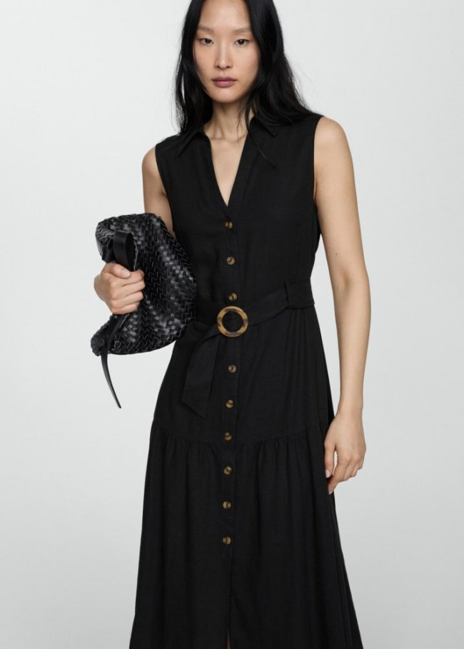 Mango Vestido camisero cinturón - Negro