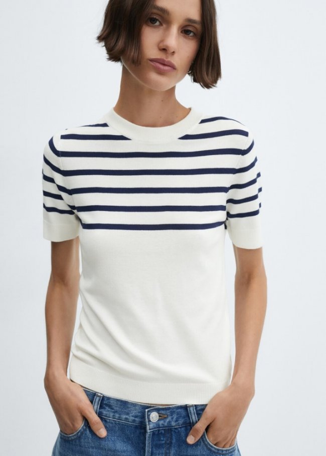 Mango Jersey rayas manga corta - Azul marino oscuro