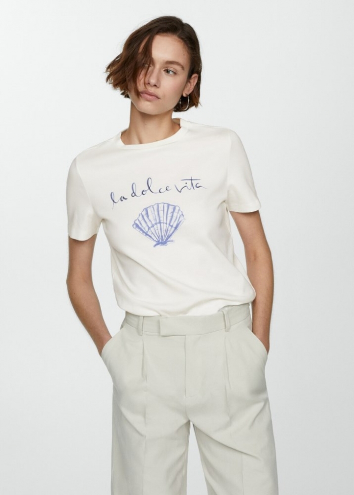 Mango Camiseta 100% algodón mensaje estampado - Azul