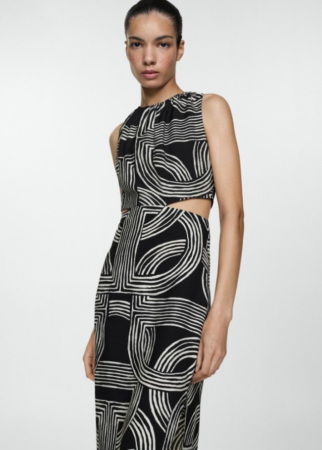 Mango Vestido estampado aberturas - Negro