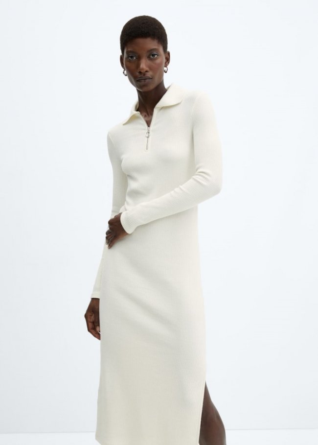 Mango Vestido cremallera escote - Crudo